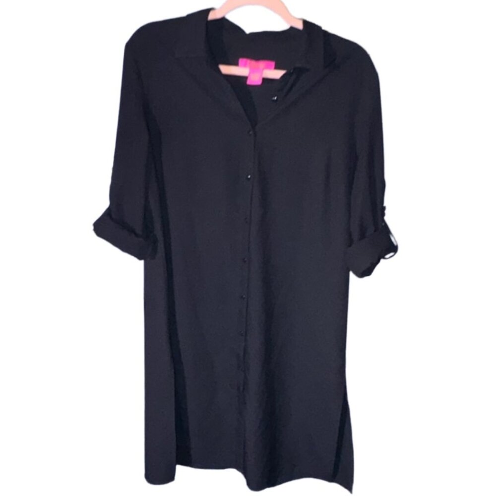 Catherine Malandrino Shirt Dress Black Button Front Collared Womens L - Picture 6 of 11